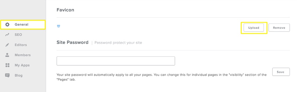 Settings Page in Weebly Editor Settings Page in Weebly Editor