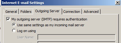 Outlook 2007 outgoing mail server