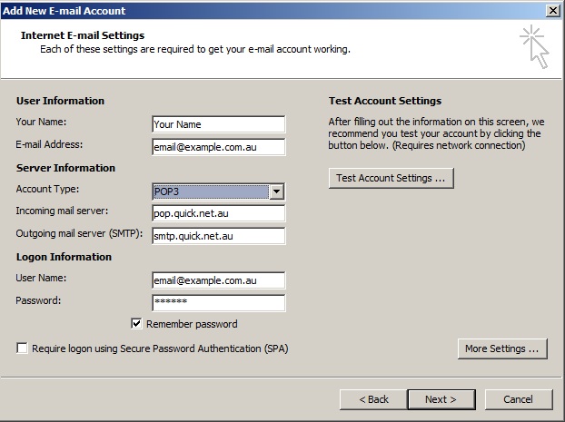 Outlook 2007 settings