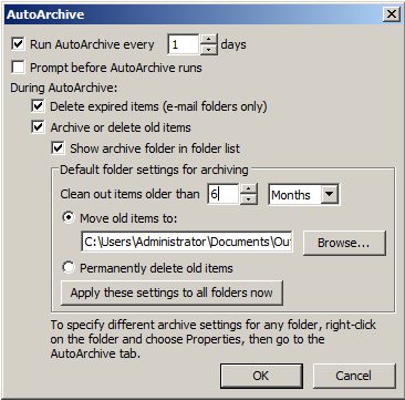 Outlook 2010 AutoArchive Settings