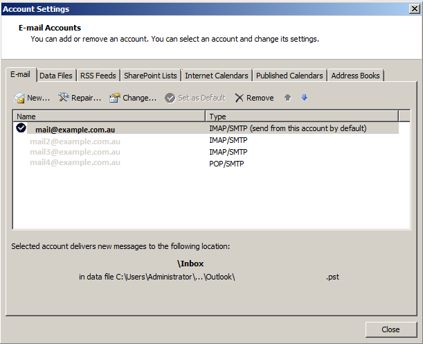 Outlook 2010 Account Setting select mail account