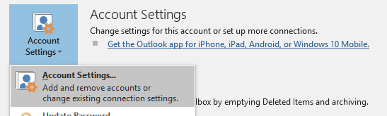 Outlook 2016 account settings