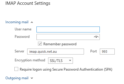 Outlook 2016 Incoming IMAP