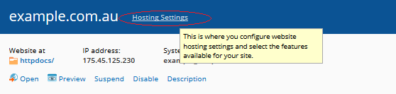 Plesk Website Hosting Settings